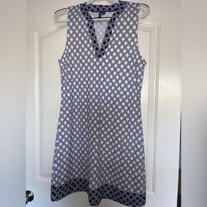 Elegant Blue and White Sleeveless Dress